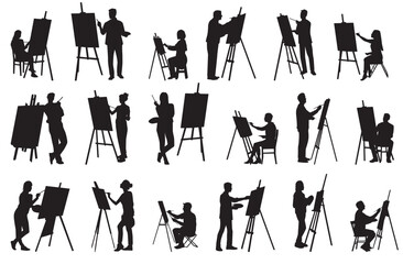Set of drawing artist silhouette vector illustration