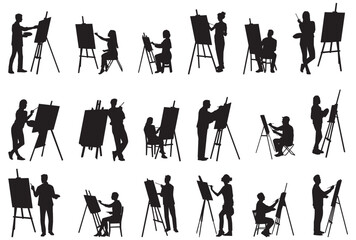 Set of drawing artist silhouette vector illustration