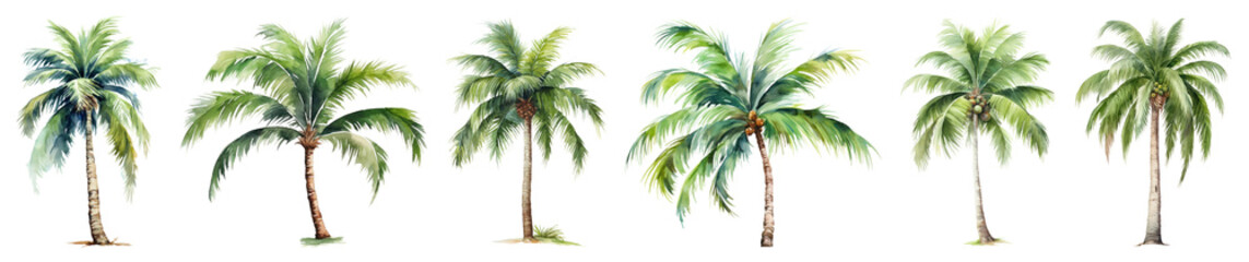 Watercolor palm tree png cut out element set, transparent background