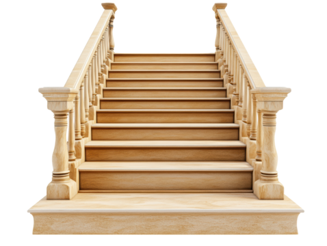 Isolated Wooden Staircase with Handrails
