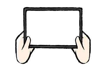 筆タッチのタブレットを持つ手のイラスト