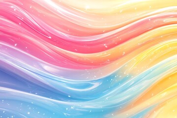 Colorful abstract waves blend seamlessly in soft pastel shades of pink, blue, and yellow creating a serene backdrop