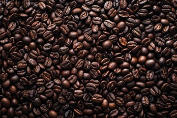 Naklejka premium Big pile of fresh roasted coffee beans. Image illustrated food for advertisement