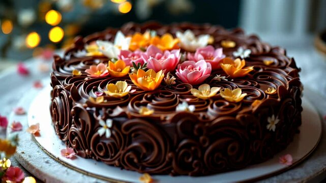 Traditional Spanish Easter Cake: Mona de Pascua Decorated with Colorful Flowers