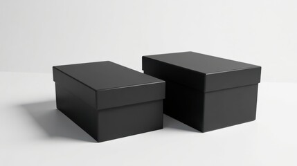 Obraz premium Two Matte Black Rectangular Boxes on a White Background Perfect for Product Presentation and Packaging Design