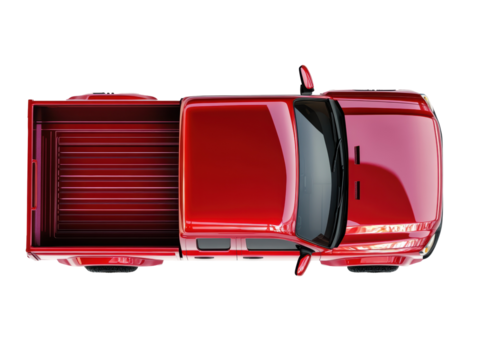 Isolated Red Pickup Truck Top View