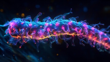 Obraz premium Fluorescent flagella propelling unicellular organism highlighting the molecular machinery driving motion