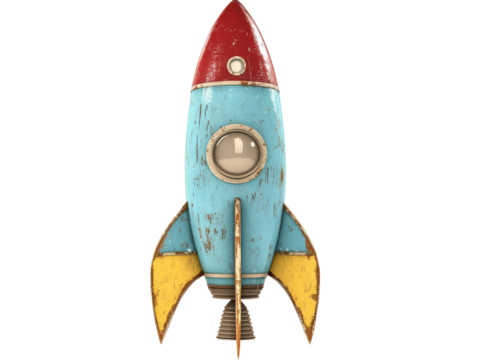 Isolated Retro Blue and Red Rocket - Powered by Adobe