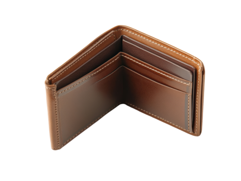 Isolated Open Brown Leather Wallet