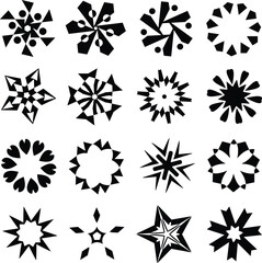 Vector Graphic Elements for Decorations. Minimalistic Mandalas and Asterisks. Floral Elements