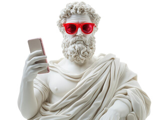 Isolated Statue with Phone and Red Glasses