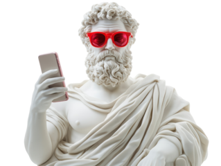 Isolated Statue with Phone and Red Glasses