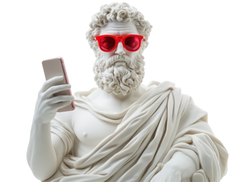 Isolated Statue with Phone and Red Glasses