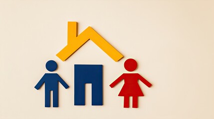 Household debt planning concept. A colorful family icon featuring a house and two figures representing a family unit.