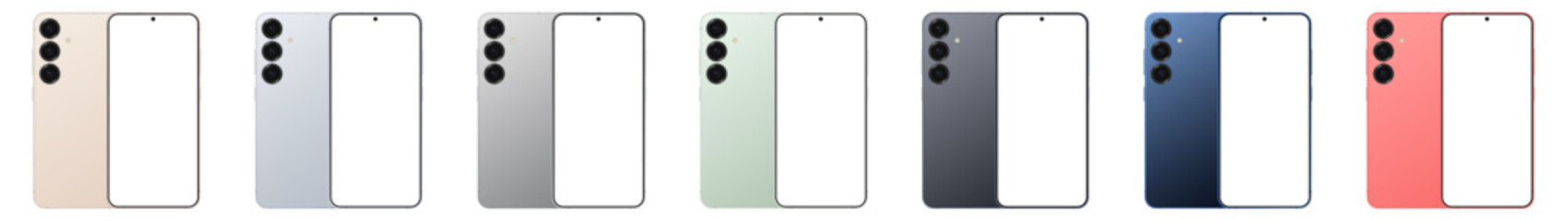 Samsung Galaxy S25+ Plus - Smartphone screen mockup front and back view. Phone mockup with transparent screen. Vector EPS 10
