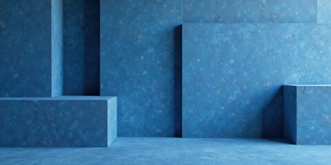 Obraz premium Abstract Blue Textured Background with Geometric Platforms for Product Display