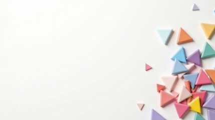 Pastel Triangles Scattered on a White Background, a Simple and Elegant Composition Ideal for Design Projects and Presentations