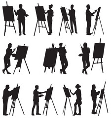 artist painting on canvas drawing silhouette 