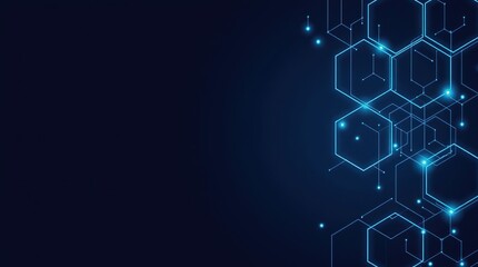 Obraz premium Blue tech background lines and hexagons, design for business, technology themes.