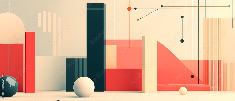Poster a modern abstract composition featuring geometric shapes and vibrant colors, resulting in a visually