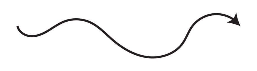 Wavy arrow icon. Waveform. Vector. Arrow wavy black vector icon. Simple black arrow vector. Pointer to the right vector arrow. wavy curved Long arrow icon. long line arrow vector. flat style Arrow