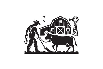  black-and-white simple farmer vector silhouette 
