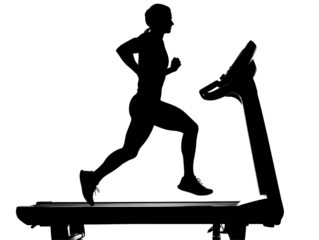 Isolated Woman Running on Treadmill Silhouette