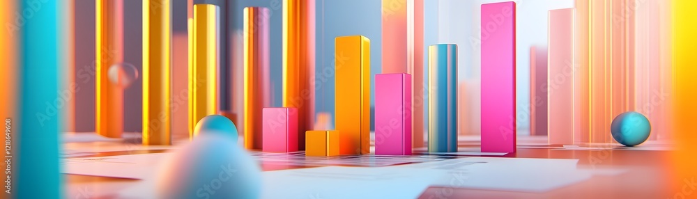Aufkleber a vibrant 3d abstract composition featuring colorful geometric shapes including tall bars and sphere