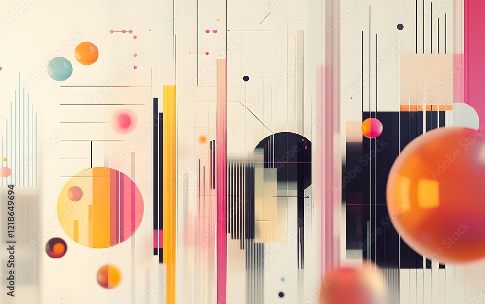 Poster a vibrant abstract composition featuring colorful shapes and lines that create an energetic visual i
