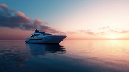 Luxurious motor boat sailing the sea at dawn