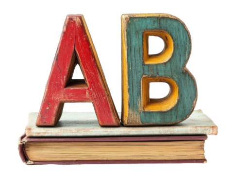 Isolated Wooden Letters A and B on Books