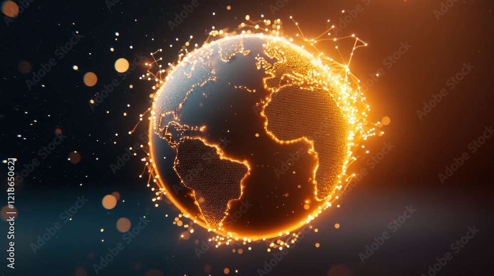 Poster global network rotating globe with dynamic network connections, data flow visualization, futuristic 