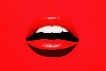 Bold red lips on vibrant red background