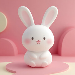 Fototapeta premium Cute cartoon bunny on pink background