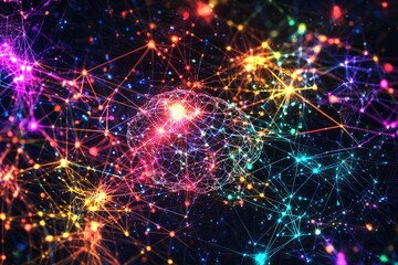 Fototapeta premium Network of interconnected lines depicting a vibrant digital brain at night