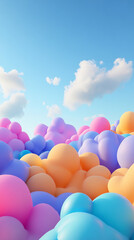 Colorful clouds in blue sky, cartoon style