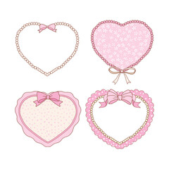 Valentine s day frames collection with hand drawn whimsical heart frames in coquette style  graphic set light pink pastel color style vector