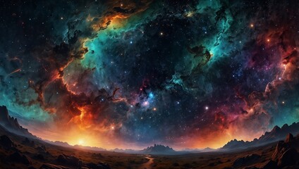 Fototapeta premium 360-degree spherical panorama showing colorful nebulae and sparkling stars