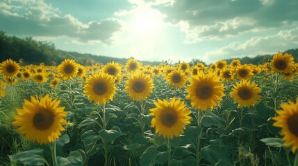 Fototapeta premium Sunlit Sunflower Field: A Summer's Day Dream