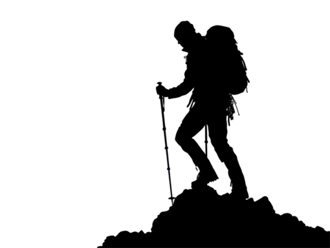 Isolated Hiker Silhouette on Mountain