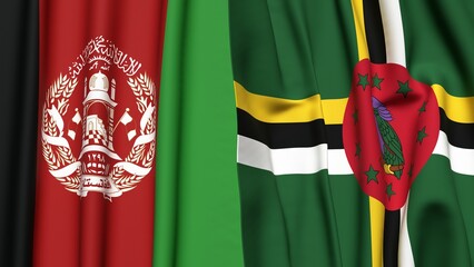 Flags of AFGHANISTAN and DOMINICA  with realistic cloth texture