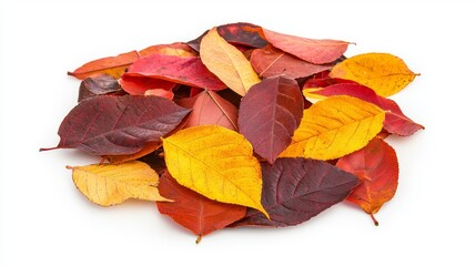 Fototapeta premium Colorful Scattered Leaves on White Background in Vibrant Autumn Display