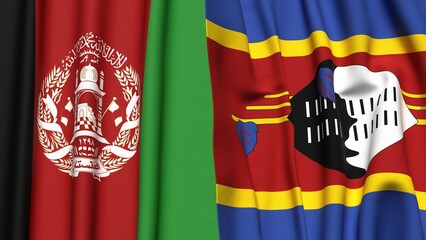 Flags of AFGHANISTAN and Eswatini  with realistic cloth texture
