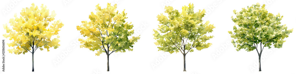 Aufkleber png vibrant autumn trees in sequence set, isolated on transparent background