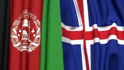Flags of AFGHANISTAN and ICELAND  with realistic cloth texture