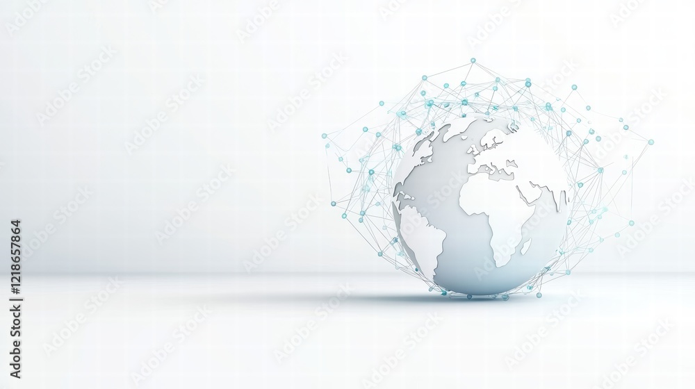 Poster globe global connectivity and networking stylized globe with interconnected lines and dots, abstract