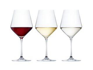 Isolated Wine Glasses with Red, White and Clear Wine