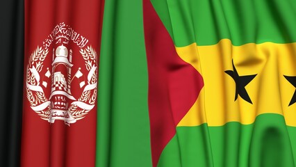 Flags of AFGHANISTAN and SAO TOME  with realistic cloth texture