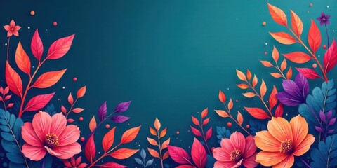 Vibrant Autumnal Floral Frame with Deep Teal Background, Perfect for Invitations, Announcements, or Decorative Purposes