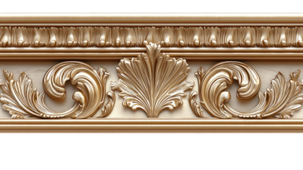 Ornate gold floral frieze molding on blank background, for architectural design